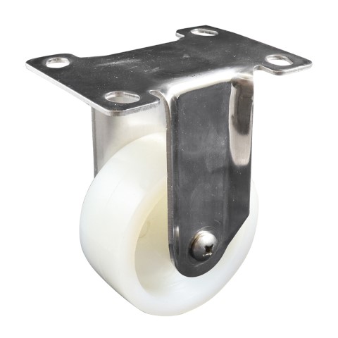 EASYROLL WHITE NYLON FIXED PLATE CASTOR S/S 75MM 